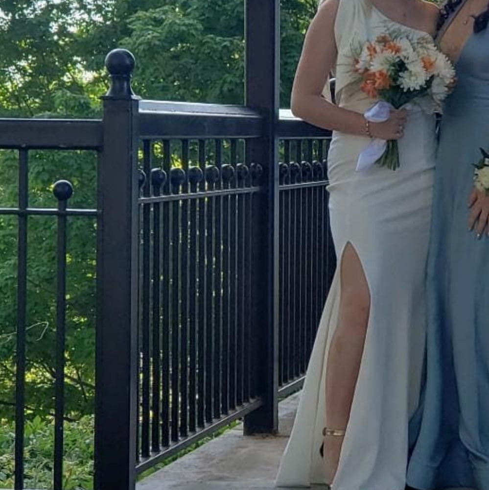 Aqua White One-Shoulder Slit Leg Prom Dress